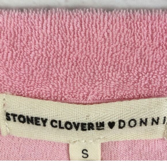 Donni x Stoney Clover Lane Heart Button Sunset Pink Terry Cloth Pullover Sz S - Picture 5 of 9